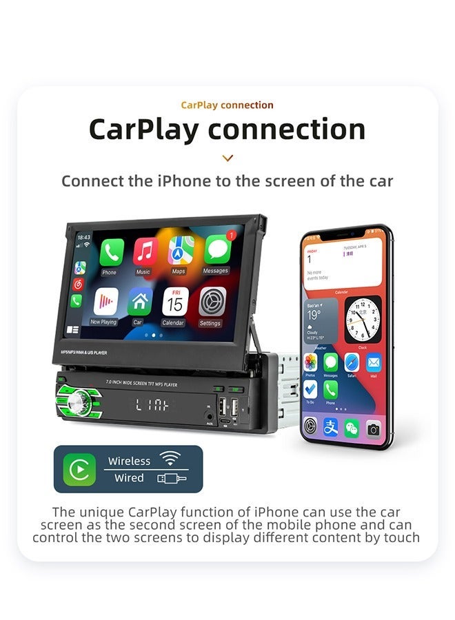 XUTIANZE 7-Inch Retractable Smart Car Screen – Wireless CarPlay & Android Auto | 12LED Reversing Camera | HD Touch Display | Bluetooth Hands-Free Calls | FM/AM Radio | Multimedia Playback | Supports 14 Languages (Including Arabic) - Image 4