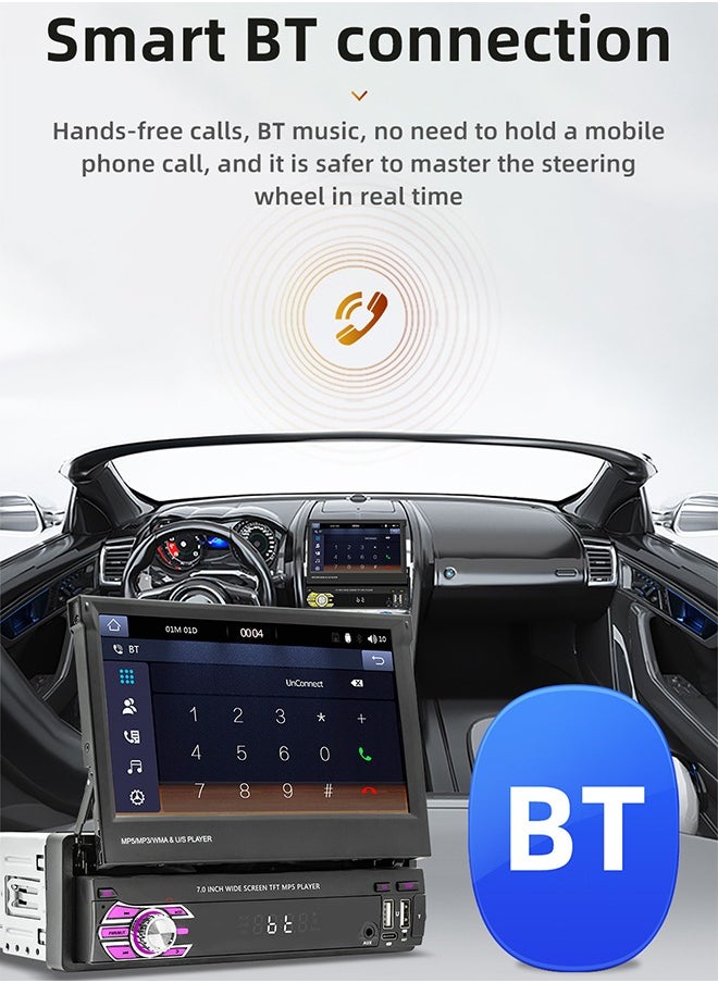 XUTIANZE - 7-Inch Retractable Smart Car Screen – Wireless CarPlay & Android Auto | 12LED Reversing Camera | HD Touch Display | Bluetooth Hands-Free Calls | FM/AM Radio | Multimedia Playback | Supports 14 Languages (Including Arabic) - Image 1