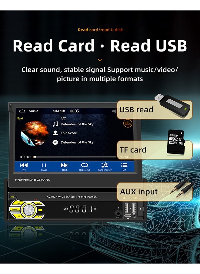 XUTIANZE - 7-Inch Retractable Smart Car Screen – Wireless CarPlay & Android Auto | 12LED Reversing Camera | HD Touch Display | Bluetooth Hands-Free Calls | FM/AM Radio | Multimedia Playback | Supports 14 Languages (Including Arabic) - Image 1