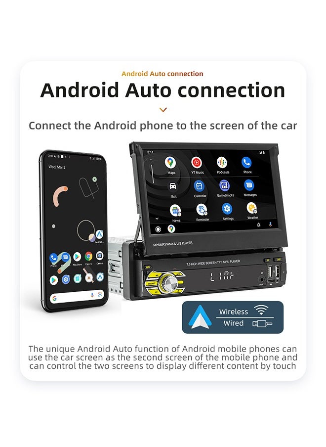 XUTIANZE - 7-Inch Retractable Smart Car Screen – Wireless CarPlay & Android Auto | 12LED Reversing Camera | HD Touch Display | Bluetooth Hands-Free Calls | FM/AM Radio | Multimedia Playback | Supports 14 Languages (Including Arabic) - Image 1
