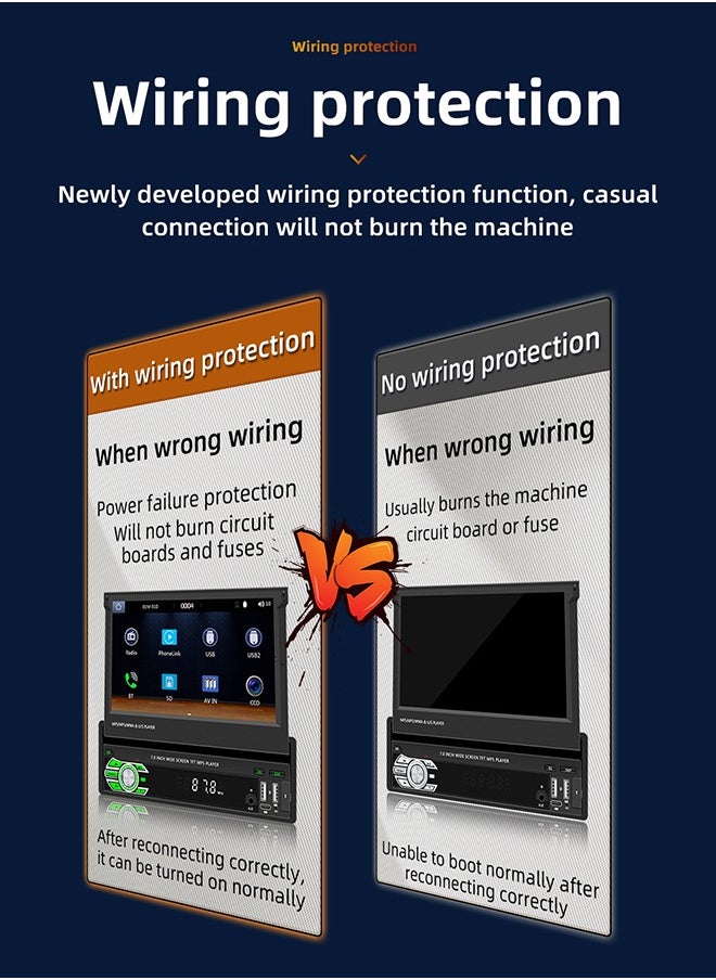 XUTIANZE - 7-Inch Retractable Smart Car Screen – Wireless CarPlay & Android Auto | 12LED Reversing Camera | HD Touch Display | Bluetooth Hands-Free Calls | FM/AM Radio | Multimedia Playback | Supports 14 Languages (Including Arabic) - Image 1