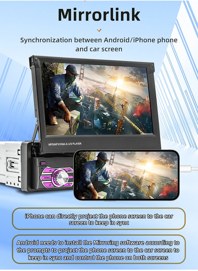 XUTIANZE - 7-Inch Retractable Smart Car Screen – Wireless CarPlay & Android Auto | 12LED Reversing Camera | HD Touch Display | Bluetooth Hands-Free Calls | FM/AM Radio | Multimedia Playback | Supports 14 Languages (Including Arabic) - Image 1