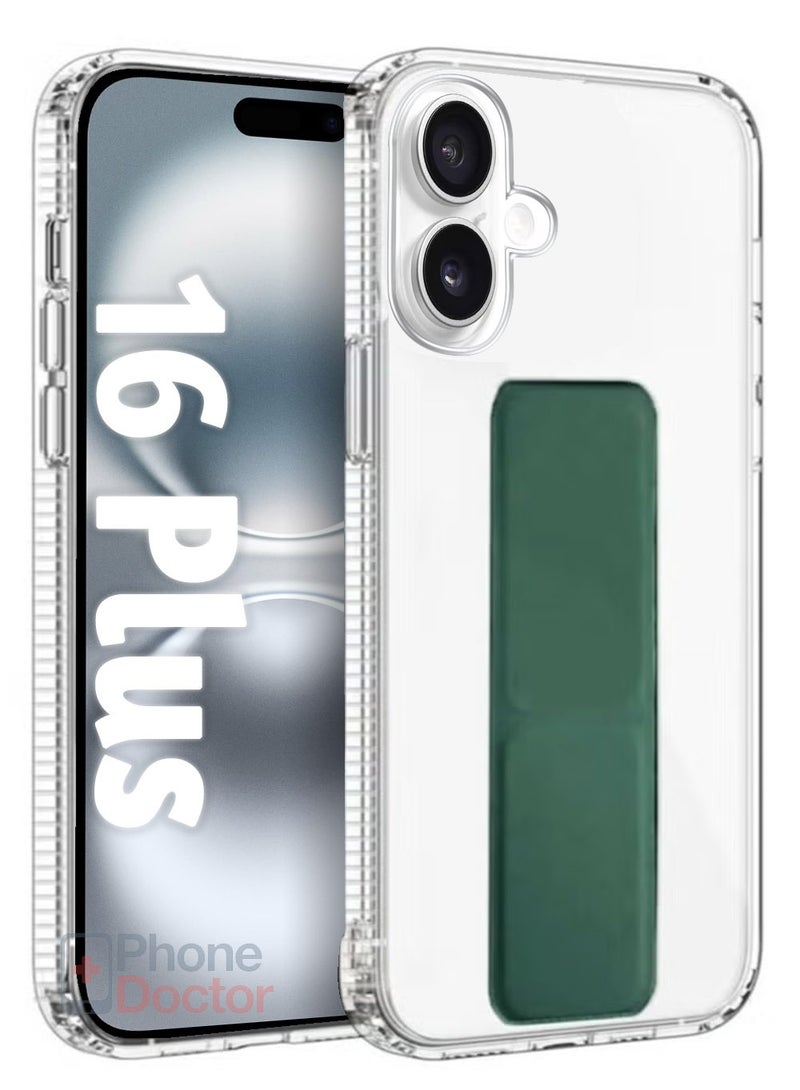 Case Cover For Apple iPhone 16 Plus With Magnetic Hand Grip 3 in 1 Clear / Green