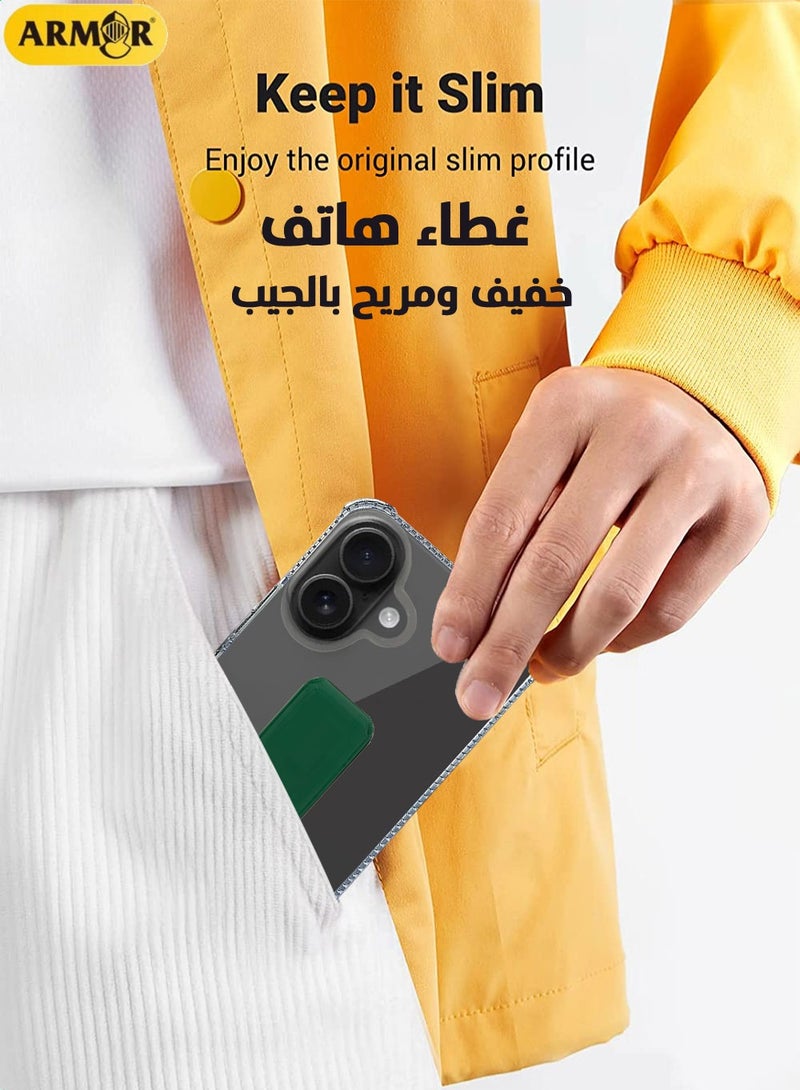 Case Cover For Apple iPhone 16 Plus With Magnetic Hand Grip 3 in 1 Clear / Green