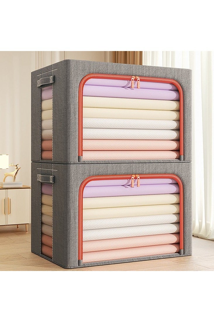 Arabest 2 Pack Clear Window Storage Bins Foldable Fabric Storage Bins Boxes for Clothes Stackable Box Organizer Set with Carrying Handles (Gray,66L, 50*40*33cm) - Image 1