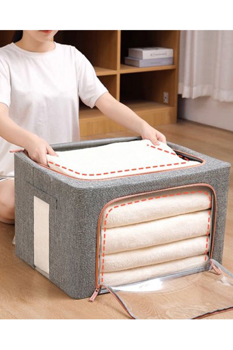 Arabest 2 Pack Clear Window Storage Bins Foldable Fabric Storage Bins Boxes for Clothes Stackable Box Organizer Set with Carrying Handles (Gray,66L, 50*40*33cm) - Image 2