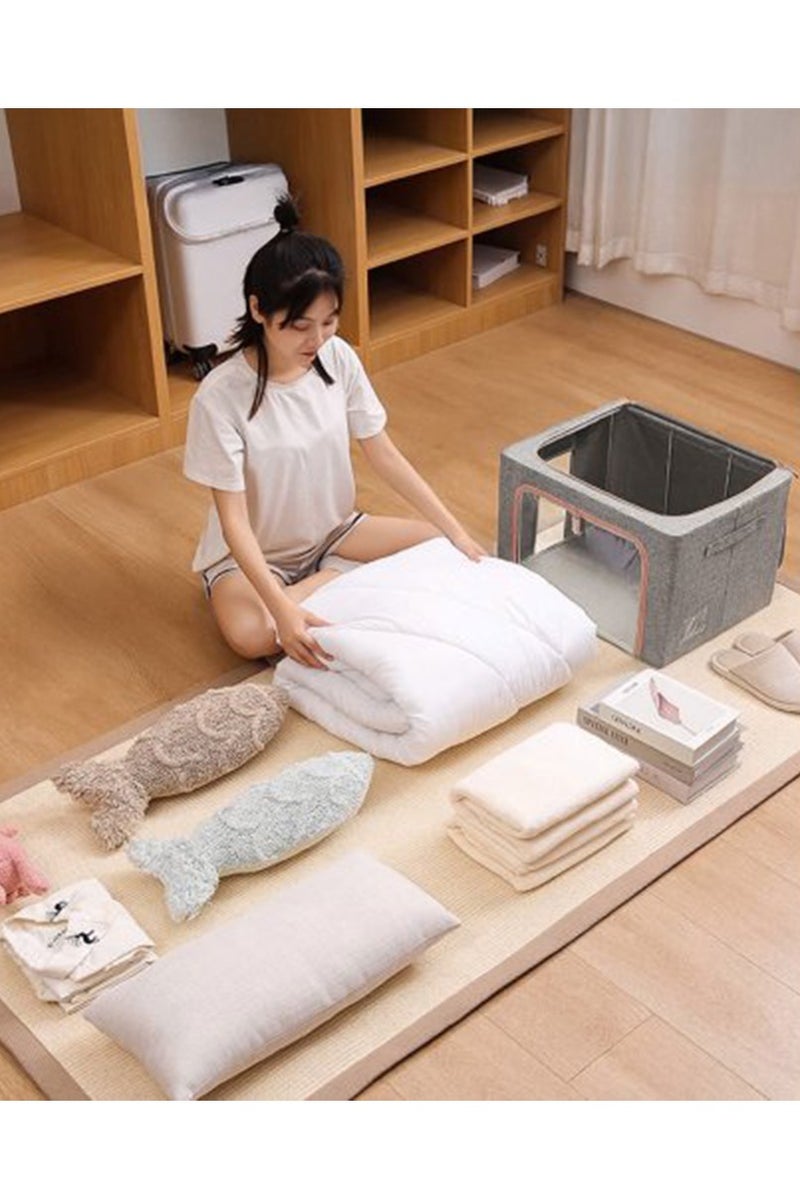 Arabest 2 Pack Clear Window Storage Bins Foldable Fabric Storage Bins Boxes for Clothes Stackable Box Organizer Set with Carrying Handles (Gray,66L, 50*40*33cm) - Image 4