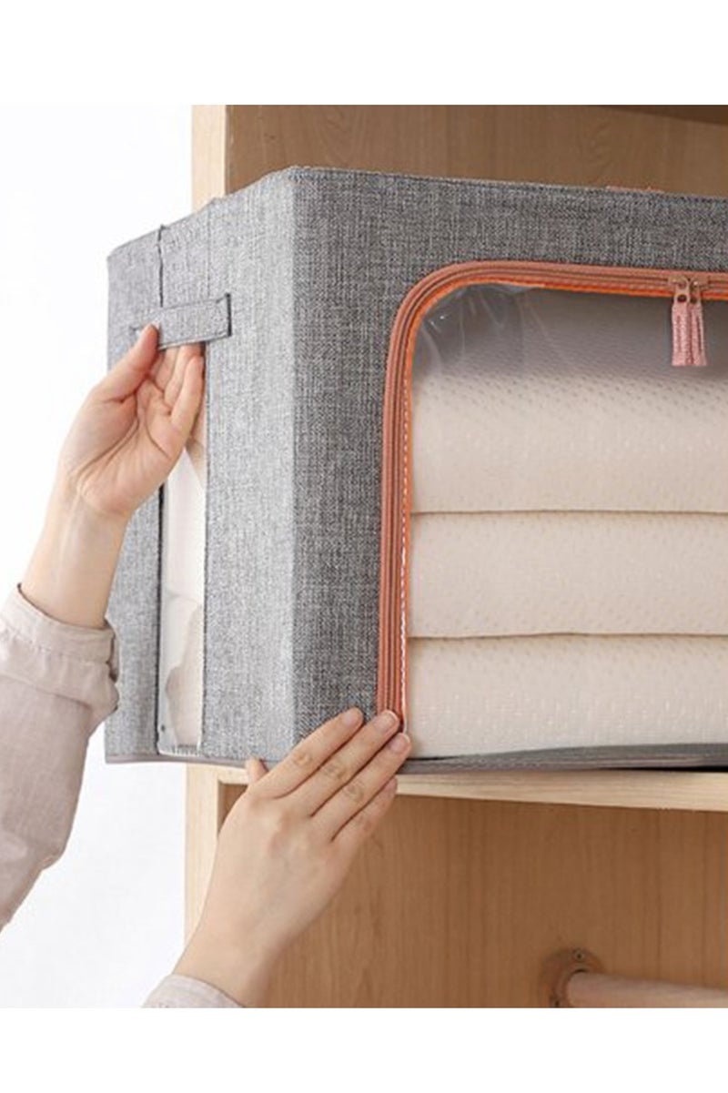 Arabest 2 Pack Clear Window Storage Bins Foldable Fabric Storage Bins Boxes for Clothes Stackable Box Organizer Set with Carrying Handles (Gray,66L, 50*40*33cm) - Image 5