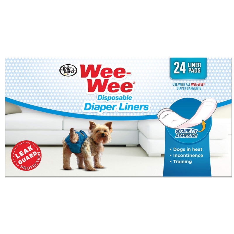 Four Paws Wee-Wee Super Absorbent Disposable Dog Potty Training Liner Pads for Reuseable Diapers, Leak-Proof Protection for Puppies and Dogs, 24 Count - Image 1