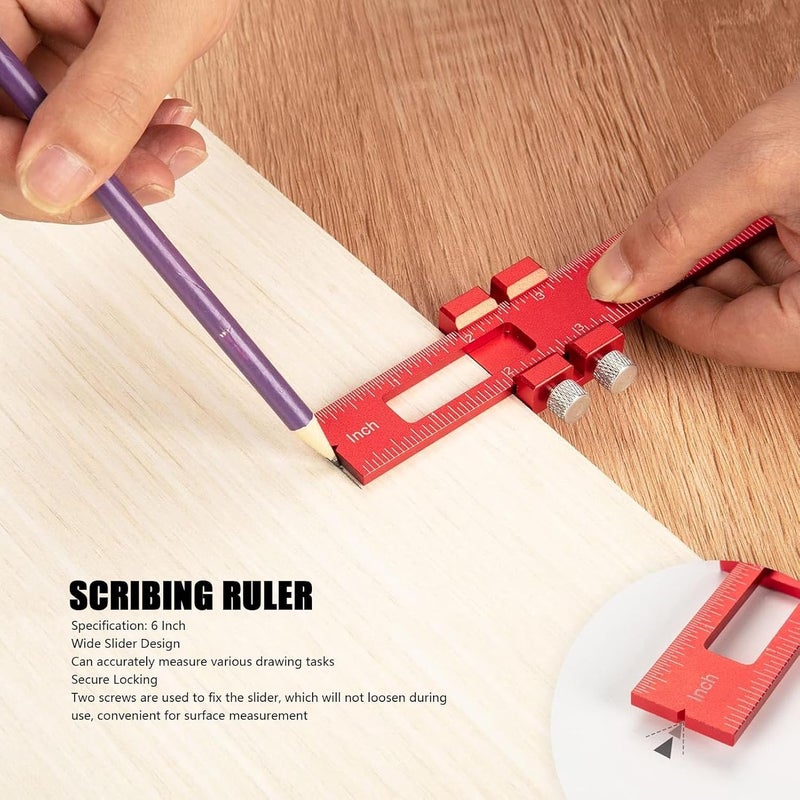 6 بوصة مسطرة قياس خشب من سبائك الألومنيوم متعددة الوظائف أداة قياس وعلامات - Image 3