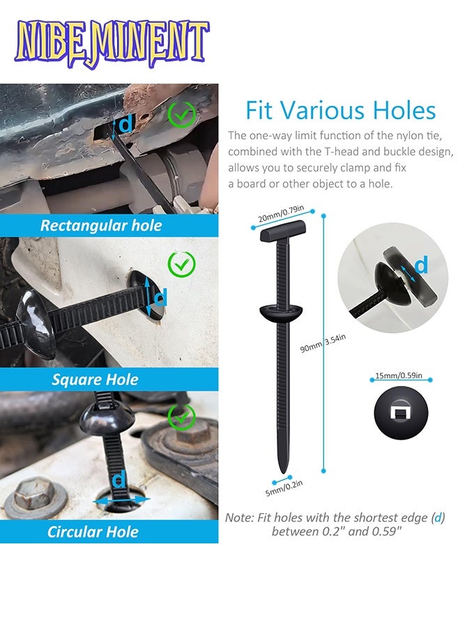 NIBEMINENT Upgraded Nylon Universal Cable Tie Buckles, Nylon Zip Ties Holders Kit[100+100Pcs Pin & Button], Automotive Zipper Clips Self-Locking T Rivet Zipties for Car Fender Trunk Bumper Repair, Home & Garage - Image 2