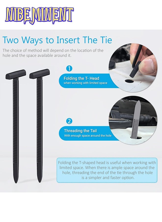 NIBEMINENT Upgraded Nylon Universal Cable Tie Buckles, Nylon Zip Ties Holders Kit[100+100Pcs Pin & Button], Automotive Zipper Clips Self-Locking T Rivet Zipties for Car Fender Trunk Bumper Repair, Home & Garage - Image 4