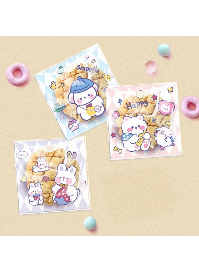 100 قطعة 7*7 سم أكياس كعك لطيفة ذاتية اللصق، أكياس بلاستيكية شفافة قابلة للإغلاق لأكياس الحلوى لتغليف الحلوى والكعك والمخبوزات وهدايا الحفلات، أكياس صغيرة للكعك والحلوى والمجوهرات. - Image 3