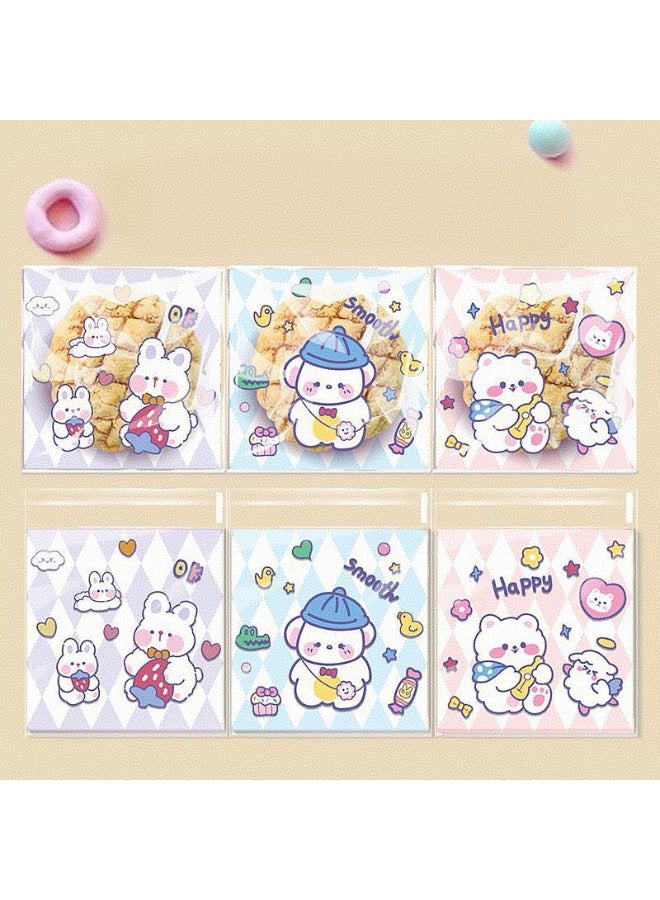 100 قطعة 7*7 سم أكياس كعك لطيفة ذاتية اللصق، أكياس بلاستيكية شفافة قابلة للإغلاق لأكياس الحلوى لتغليف الحلوى والكعك والمخبوزات وهدايا الحفلات، أكياس صغيرة للكعك والحلوى والمجوهرات. - Image 1