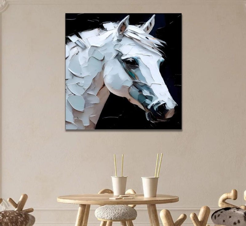 ماركتنا لوحة قماشة بتصميم حصان مع برواز مجوف بمقاس 80x80 سم - Image 1