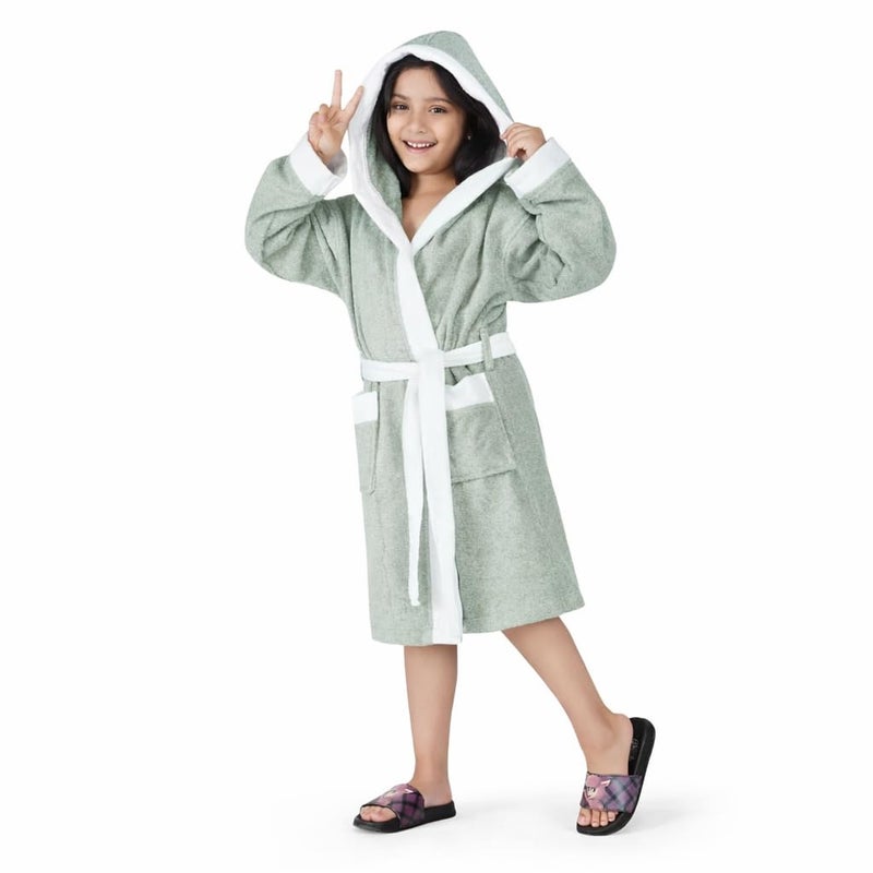 Rangoli Noble 100% Cotton Terry Kids Bathrobe - Ultra Soft Plush Hooded Bathrobe for Girls, Grey - Image 1