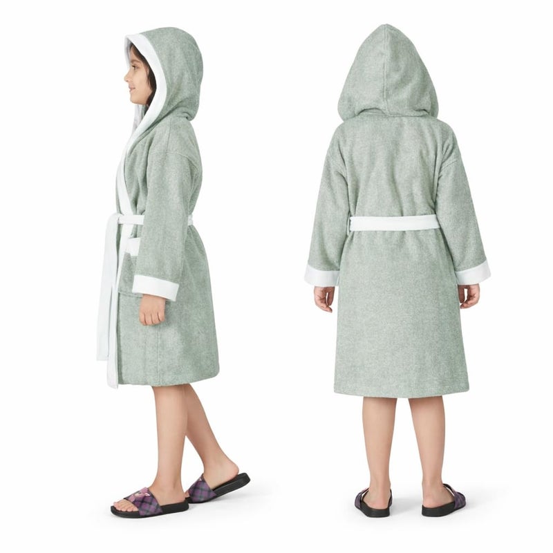 Rangoli Noble 100% Cotton Terry Kids Bathrobe - Ultra Soft Plush Hooded Bathrobe for Girls, Grey - Image 5