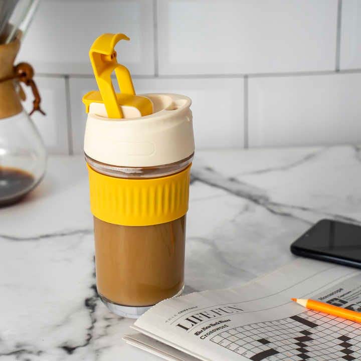 Giyanza 500ML Dual Drink Borosilicate Glass Reusable Travel Coffee and Tea Cup Mug Tumbler Leak Proof with Sipper Straw Lock Lid for Home Office Gifts New Shaker Pack of 1 Multi Color - Image 5