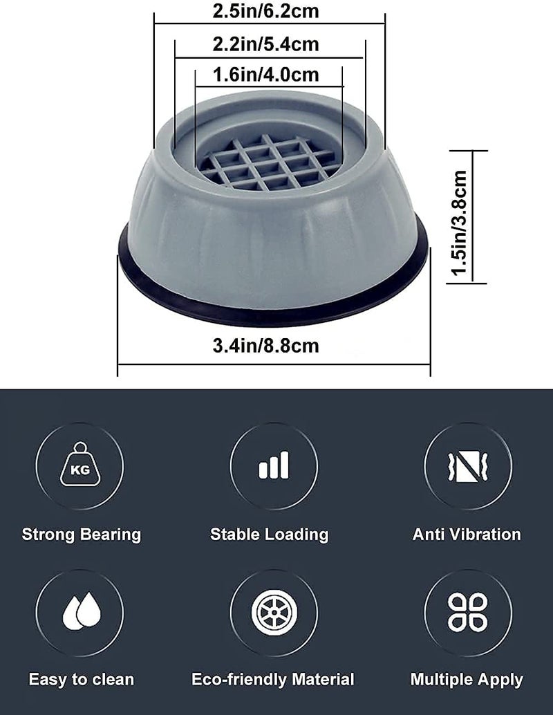 VazzLox Anti Vibration Pads for Washing Machine Washing Machine Feet Pads Shock Absorber Noise Cancelling Washer Support, Washing Machine Anti Vibration Pad Heightening Pads with Suction - Image 2
