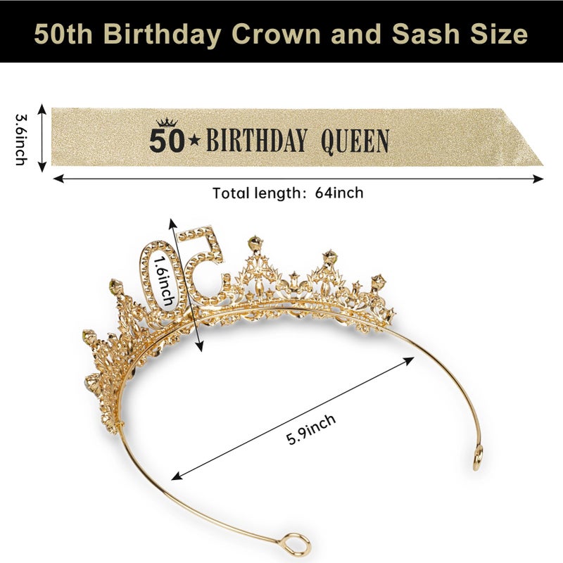 Uiorgui 50th Birthday Crown and Sash for Women, 50 Tiara Black Gold 50th Birthday Decorations Gifts Favors for Female Friends Sister Wife Mom - Image 2