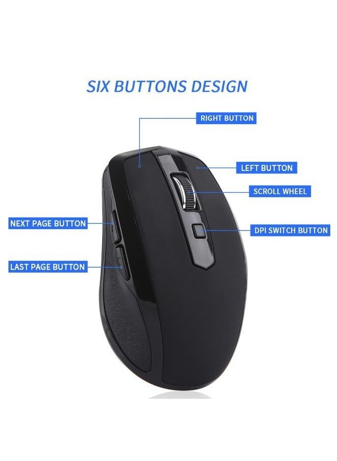 6-Keys Type-C/USB-C Laptop Office Game Silent Wireless Mouse(Black)