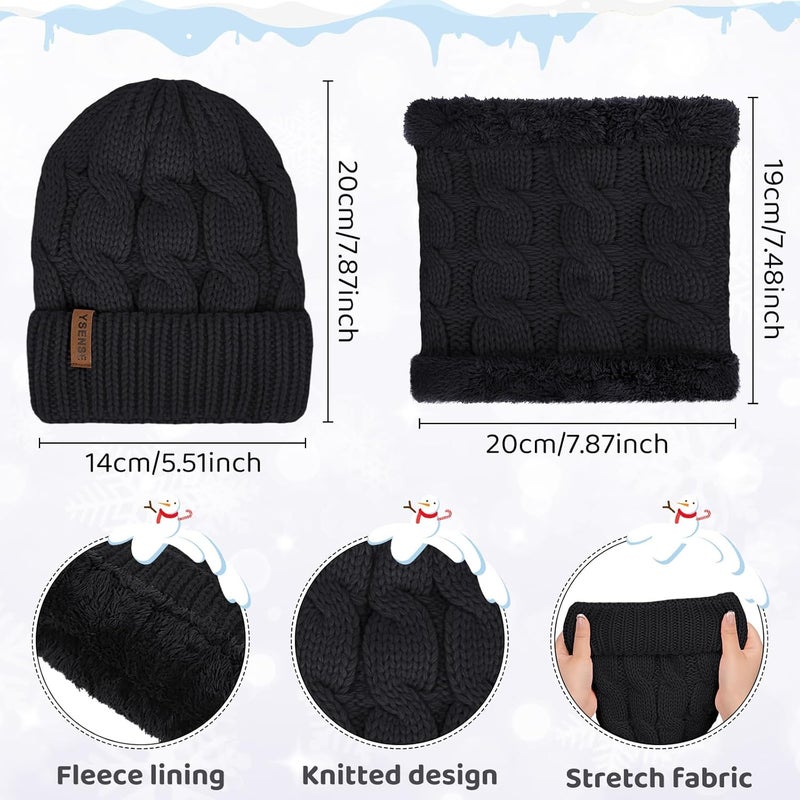 YSense 3 Pcs Kids Winter Beanie Hat Scarf Gloves Set Thick Knit Warm Fleece Fuzzy Lined Beanie Caps Mittens for Boys Girls - Image 2