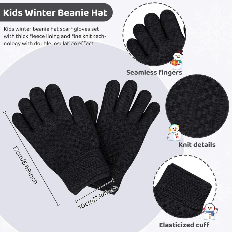 YSense 3 Pcs Kids Winter Beanie Hat Scarf Gloves Set Thick Knit Warm Fleece Fuzzy Lined Beanie Caps Mittens for Boys Girls - Image 3