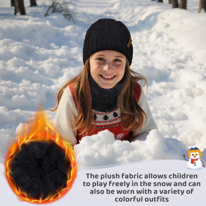 YSense 3 Pcs Kids Winter Beanie Hat Scarf Gloves Set Thick Knit Warm Fleece Fuzzy Lined Beanie Caps Mittens for Boys Girls - Image 5