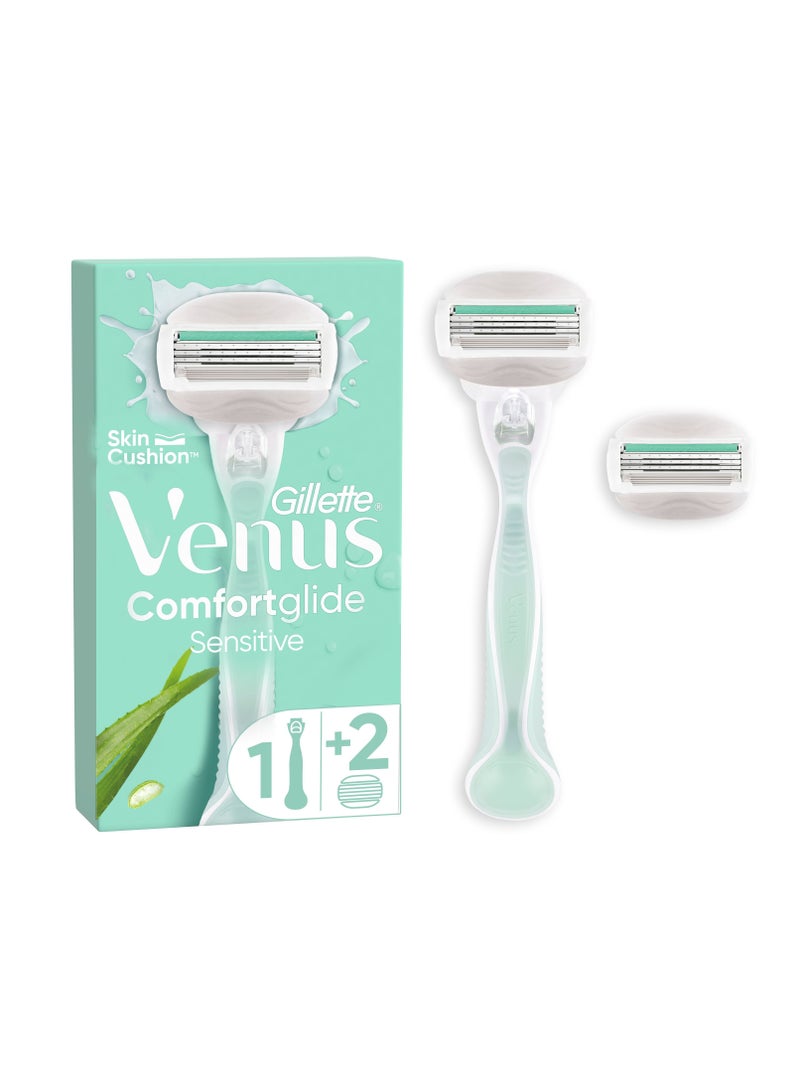 Venus شفرة حلاقة فينوس كومفورت جلايد سنسيتيف مع قضبان جل ومقبض و2 شفرات بديلة - Image 1