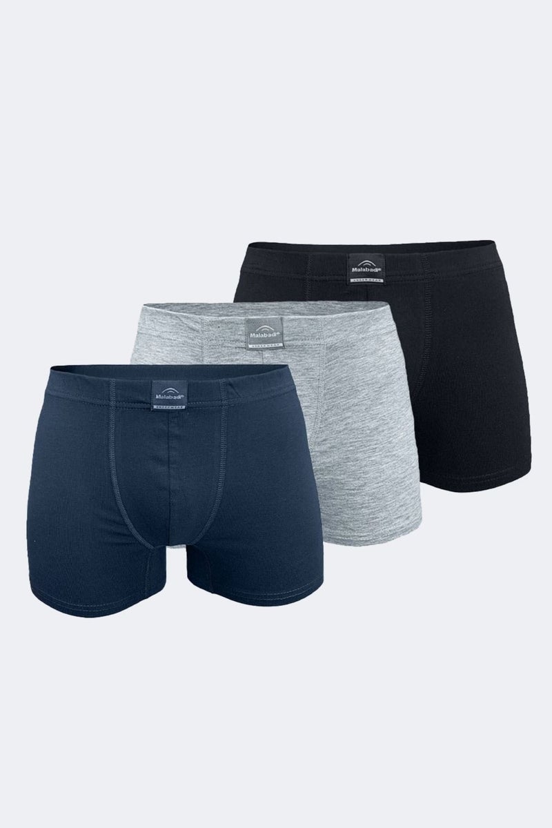 Malabadi Men's Black Gray Smoke 3 Piece Cotton Elastane Boxer 3M074  - Image 1