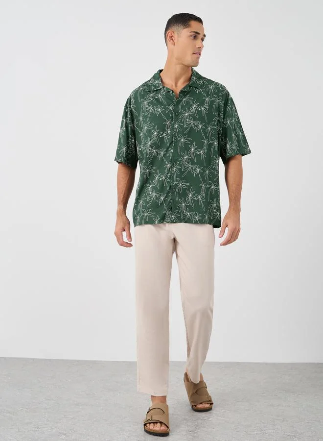 ستايلي Styli All-Over Floral Print Resort Collar Oversized Shirt