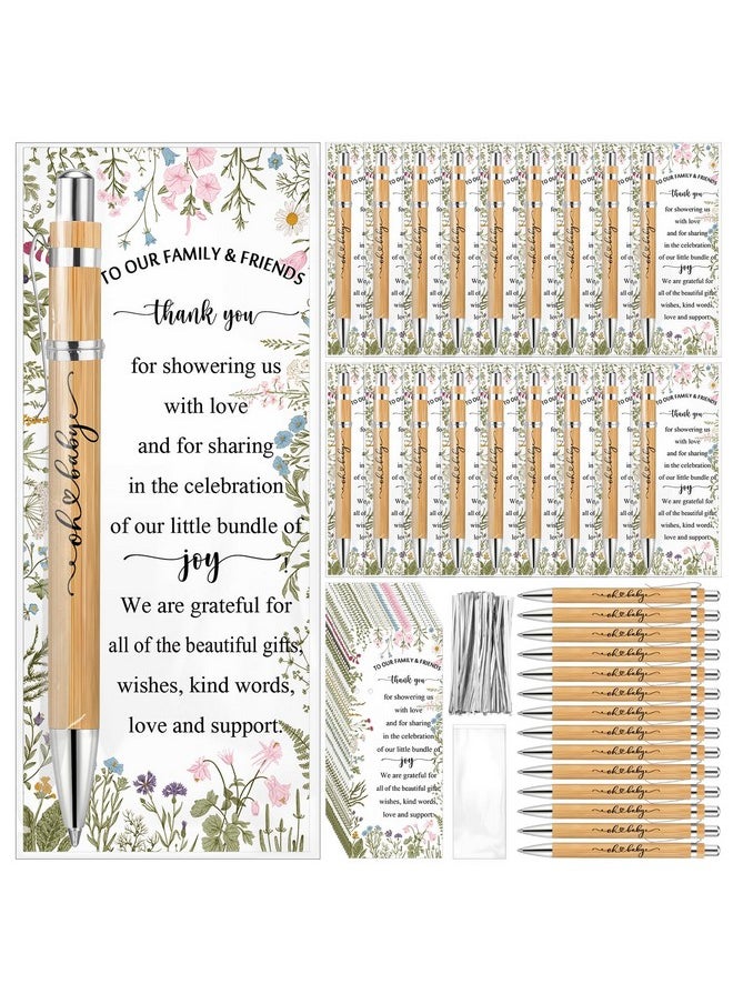 Zhanmai - 50 Sets Baby Shower Pens Gifts Bulk Baby Shower Favors For Guests Sage Greener Woodland Bamboo Ballpoint Pens With Cards For Gender Reveal Favors Games Prizes Souvenirs Supplies - Image 1