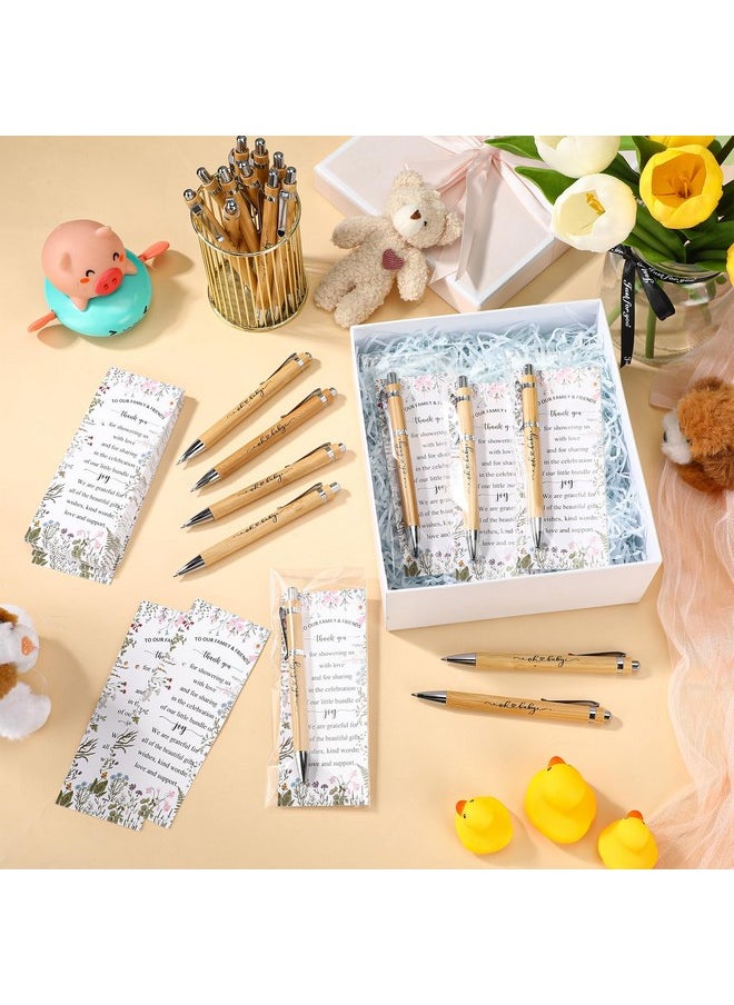 Zhanmai - 50 Sets Baby Shower Pens Gifts Bulk Baby Shower Favors For Guests Sage Greener Woodland Bamboo Ballpoint Pens With Cards For Gender Reveal Favors Games Prizes Souvenirs Supplies - Image 1
