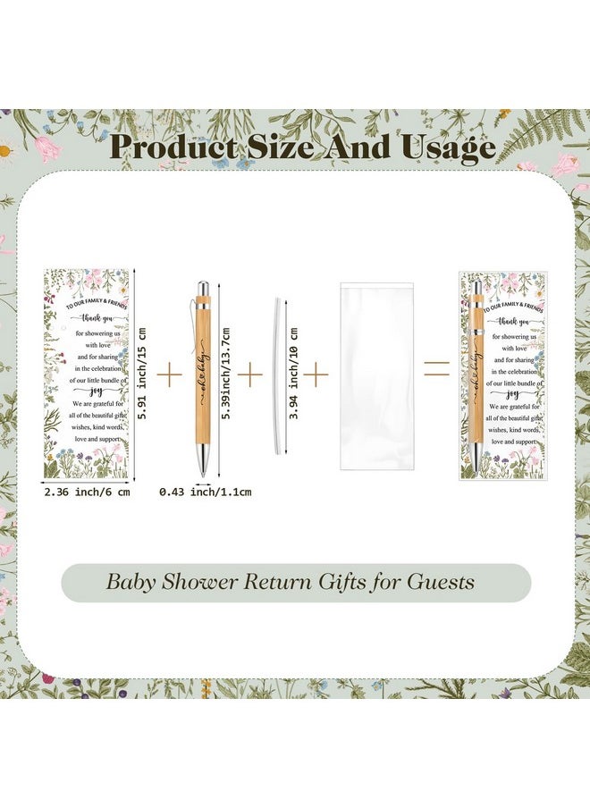 Zhanmai - 50 Sets Baby Shower Pens Gifts Bulk Baby Shower Favors For Guests Sage Greener Woodland Bamboo Ballpoint Pens With Cards For Gender Reveal Favors Games Prizes Souvenirs Supplies - Image 1