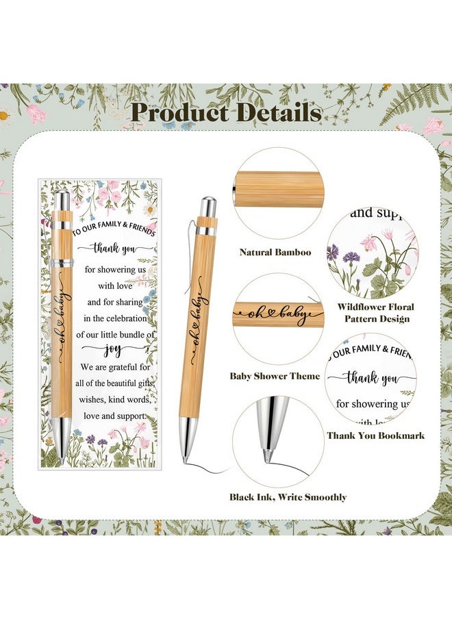 Zhanmai - 50 Sets Baby Shower Pens Gifts Bulk Baby Shower Favors For Guests Sage Greener Woodland Bamboo Ballpoint Pens With Cards For Gender Reveal Favors Games Prizes Souvenirs Supplies - Image 1