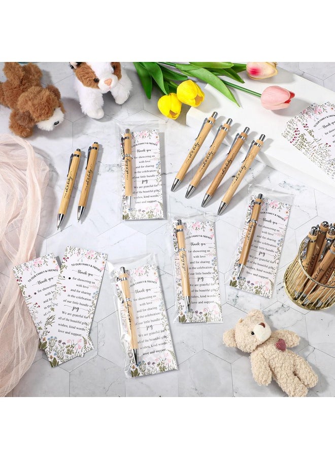Zhanmai - 50 Sets Baby Shower Pens Gifts Bulk Baby Shower Favors For Guests Sage Greener Woodland Bamboo Ballpoint Pens With Cards For Gender Reveal Favors Games Prizes Souvenirs Supplies - Image 1