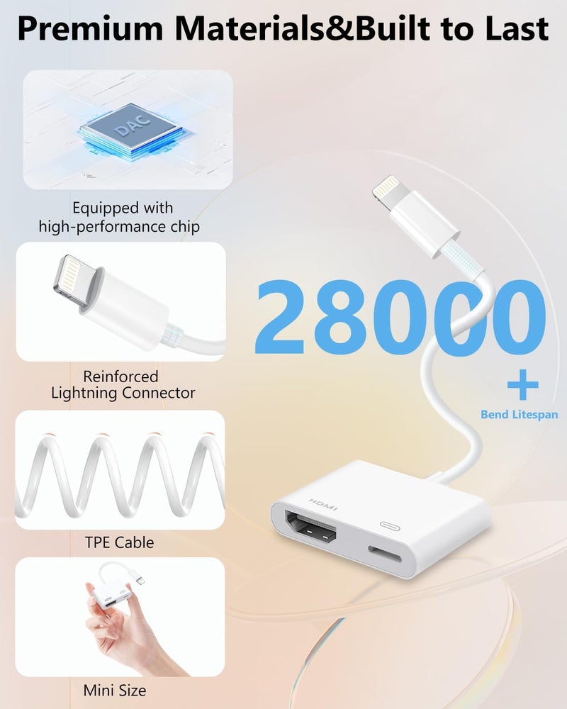 Microwoo [Apple MFi Certified] Lightning to HDMI Adapter for iPhone, Digital AV Audio Dongle,1080P Sync Screen Cable with Lightning Charging Port for iPhone, iPad to TV/Projector/Monitor Need Power Supply - Image 5