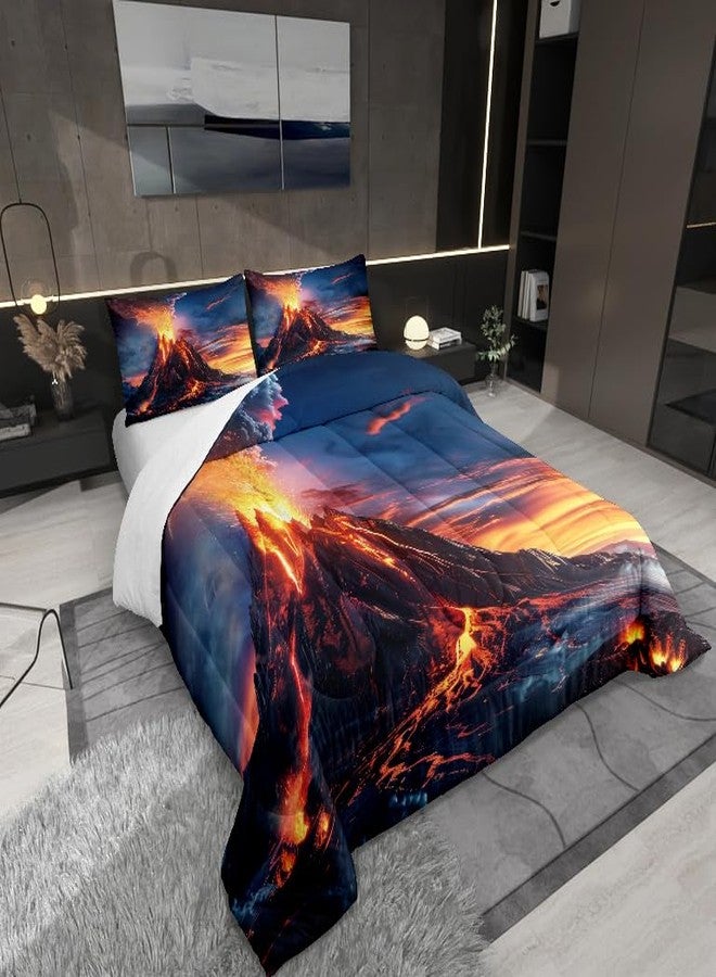 Man Fei Manfei Volcano Queen Size Comforter Set 3 Pcs,Natural Disaster Volcano Eruption Flame Down Alternative Bedroom Decor,Watercolor Nature Sunset Sky Paint Ultra Soft Microfiber Inner Fill Comforter - Image 2