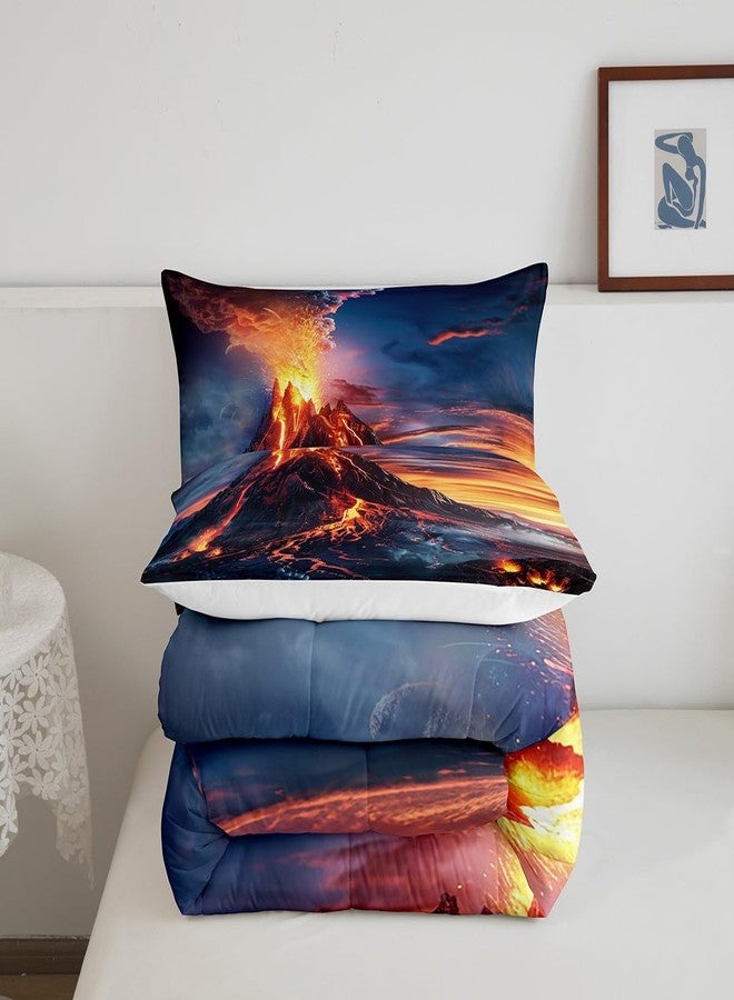 Man Fei Manfei Volcano Queen Size Comforter Set 3 Pcs,Natural Disaster Volcano Eruption Flame Down Alternative Bedroom Decor,Watercolor Nature Sunset Sky Paint Ultra Soft Microfiber Inner Fill Comforter - Image 5