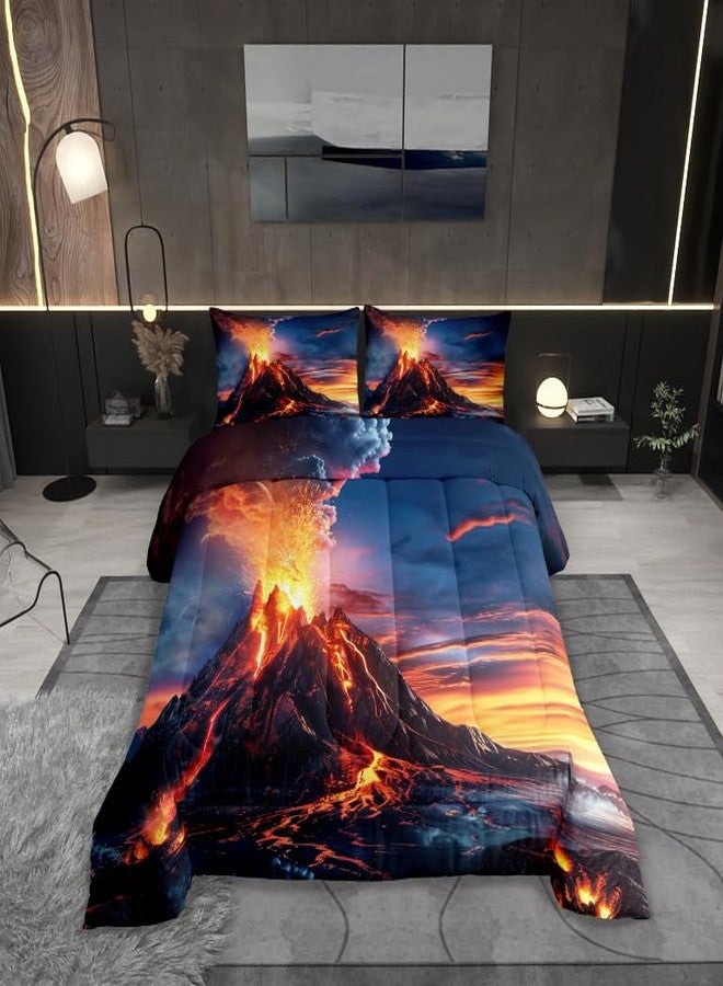 Man Fei Manfei Volcano Queen Size Comforter Set 3 Pcs,Natural Disaster Volcano Eruption Flame Down Alternative Bedroom Decor,Watercolor Nature Sunset Sky Paint Ultra Soft Microfiber Inner Fill Comforter - Image 1
