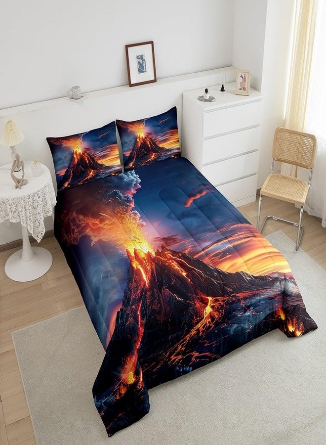 Man Fei Manfei Volcano Queen Size Comforter Set 3 Pcs,Natural Disaster Volcano Eruption Flame Down Alternative Bedroom Decor,Watercolor Nature Sunset Sky Paint Ultra Soft Microfiber Inner Fill Comforter - Image 3