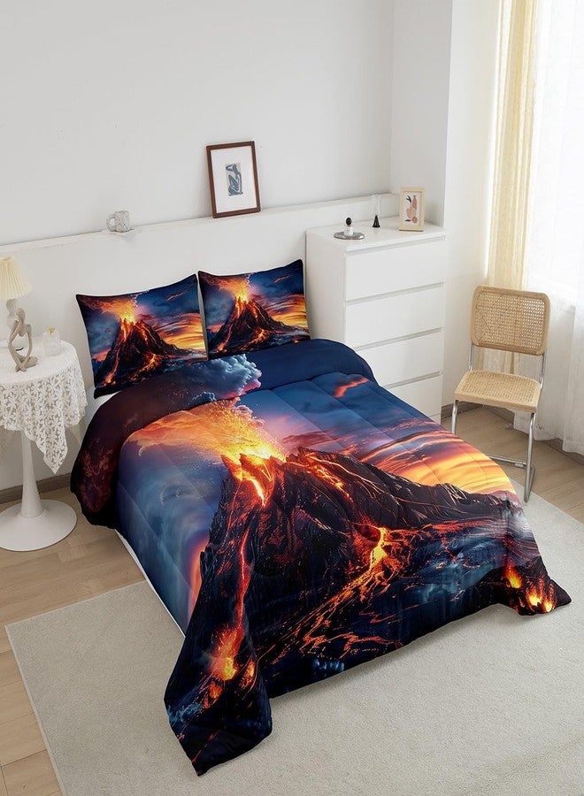 Man Fei Manfei Volcano Queen Size Comforter Set 3 Pcs,Natural Disaster Volcano Eruption Flame Down Alternative Bedroom Decor,Watercolor Nature Sunset Sky Paint Ultra Soft Microfiber Inner Fill Comforter - Image 4