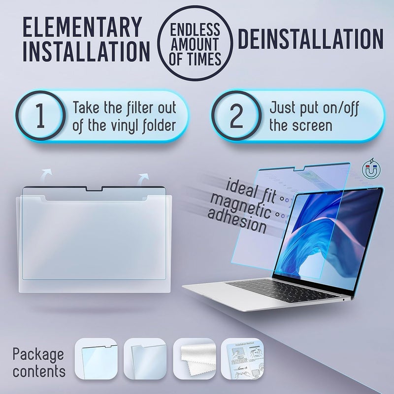 VINTEZ Magnetic Blue Light Screen Compatible With MacBook Air 13.6" 2022, 2023, M2, M3 Anti-Glare Anti-Blue Light Laptop Screen Protector Filter Blue Light Blocking Filter - Image 5