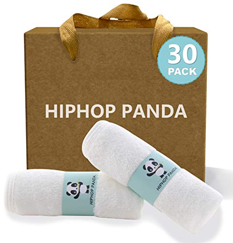 HIPHOP PANDA HIPHOP PANDA Baby Washcloths Rayon Made from Bamboo 2 Layer Ultra Soft Absorbent Newborn Bath Face Towel Reusable Baby Wipes for Delicate Skin White 30 Pack 