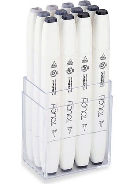Touch Twin Brush Marker Brush Tip Marker Set 12 Colors Cool Gray 