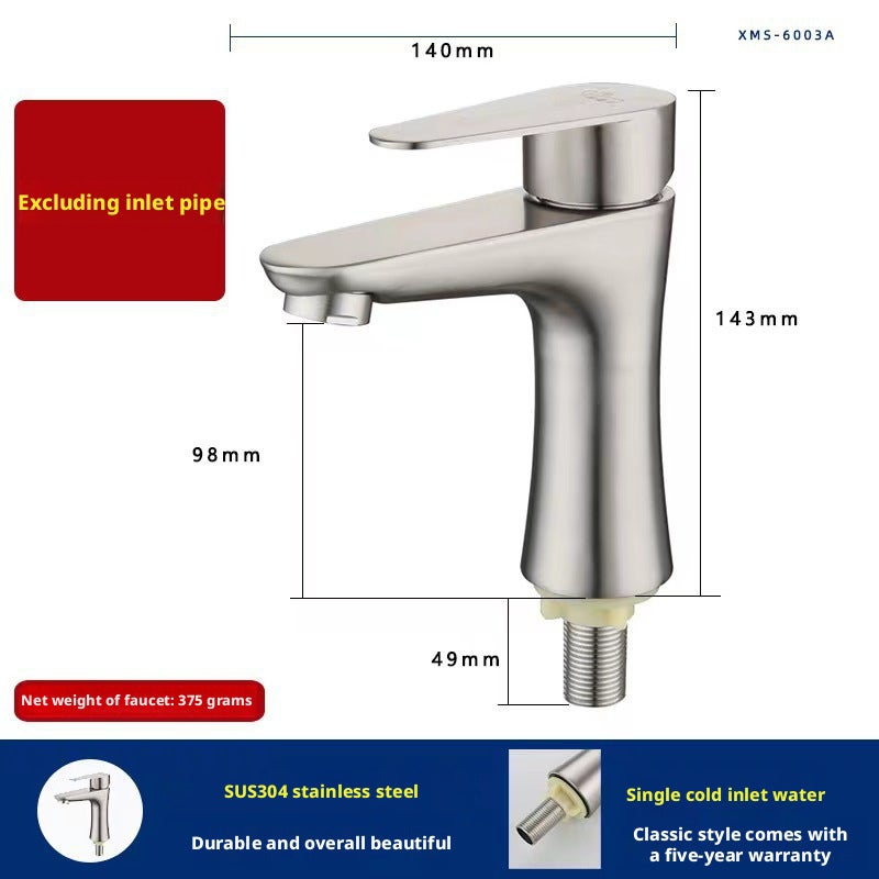 Basin Faucet Stainless Steel Cold Hot Water for Bathroom Sink - Image 2