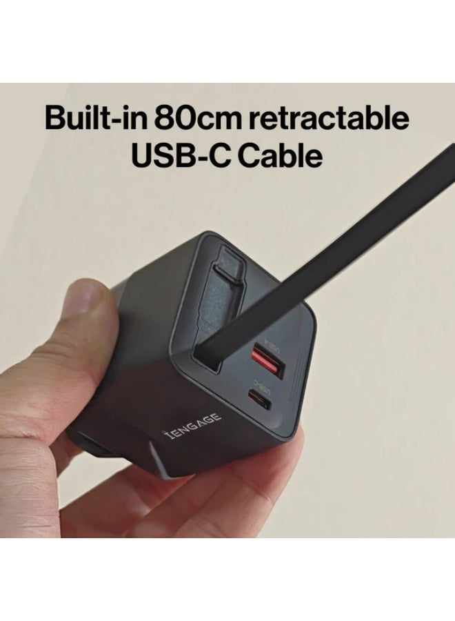 آي إِن چـيچ شاحن GaN سريع من iEngage بقدرة 65 واط بمنفذي USB-C وUSB-A وكابل USB-C مرفق (أسود) - Image 3