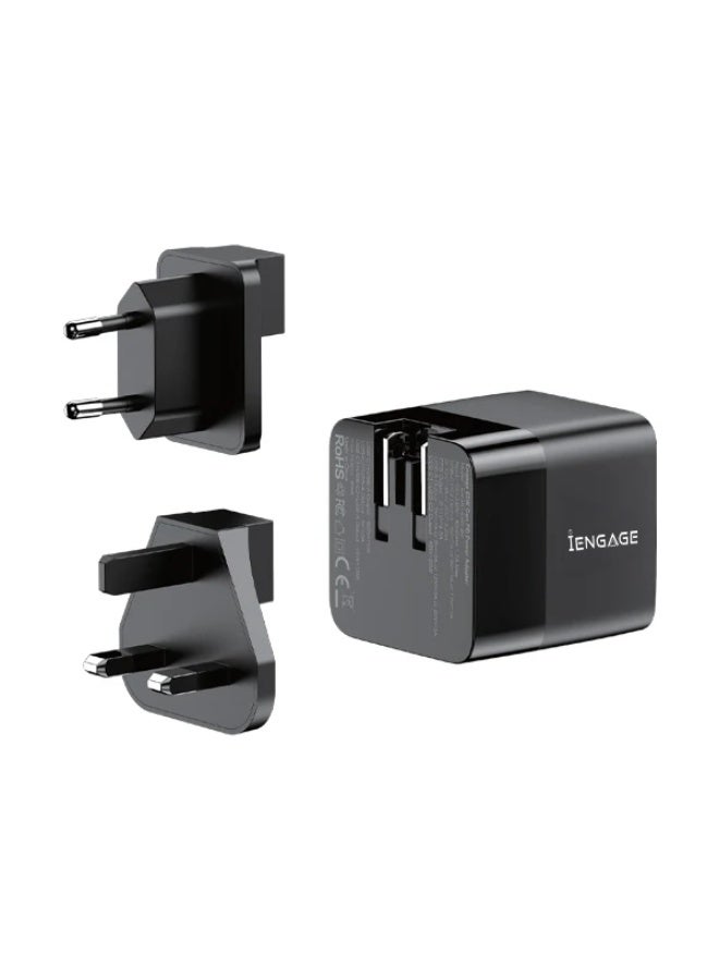 آي إِن چـيچ شاحن GaN سريع من iEngage بقدرة 65 واط بمنفذي USB-C وUSB-A وكابل USB-C مرفق (أسود) - Image 2