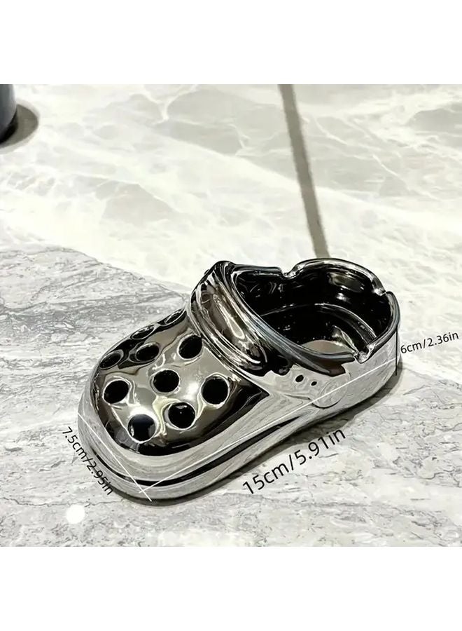 منفضة سجائر خزفية فضية مع حوض عميق وقاعدة غير قابلة للانزلاق وحامل سيجار مقاوم للرياح، ديكور عصري لمكتب المنزل أو المكتب. - Image 2