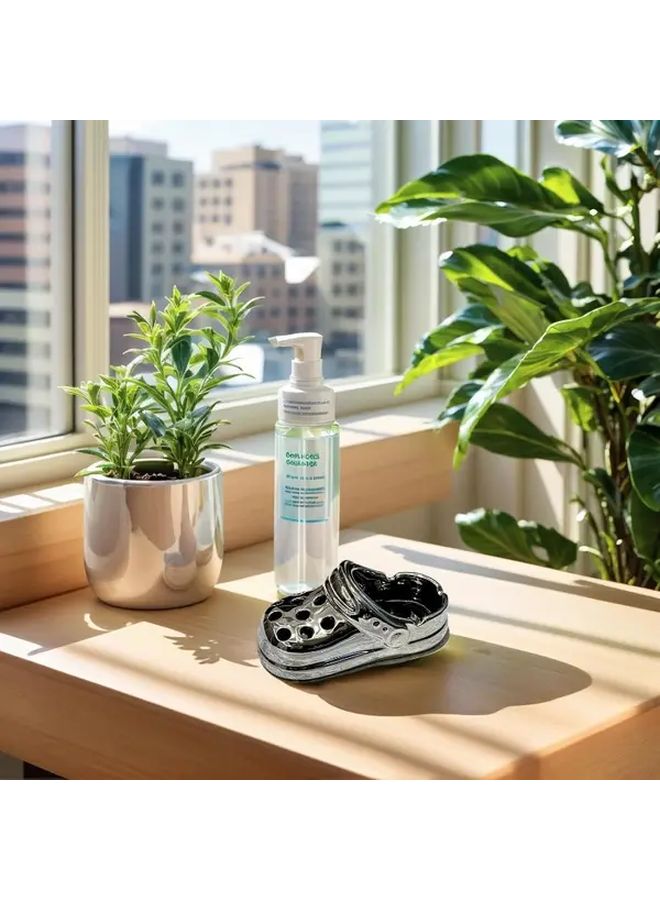 منفضة سجائر خزفية فضية مع حوض عميق وقاعدة غير قابلة للانزلاق وحامل سيجار مقاوم للرياح، ديكور عصري لمكتب المنزل أو المكتب. - Image 3